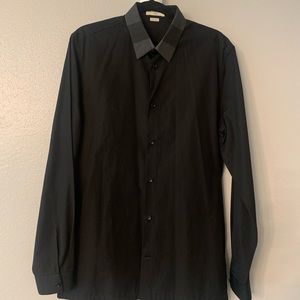 Balenciaga Paris mens black slim fit dress shirt with plaid collar